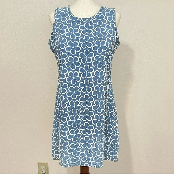 Vintage | Dresses | Vintage 9s Does 60s Mod Denim Floral Mini Dress  Embroidered Daisy | Poshmark